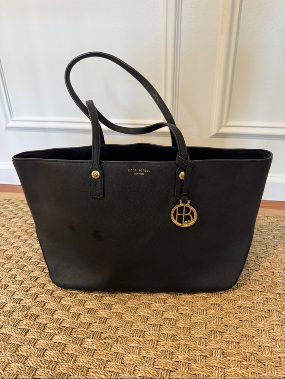 henri bendel Black Tote with Gold Charm